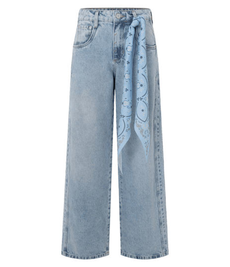 Calça Wide Leg em Jeans Cintura Média com Lenço Paisley