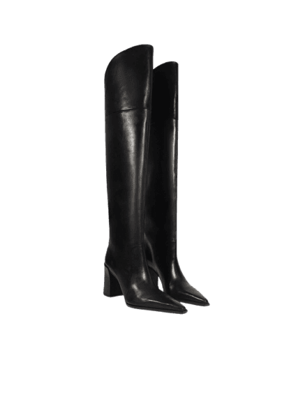 Bota Raffaela Over The Knee Couro Preto