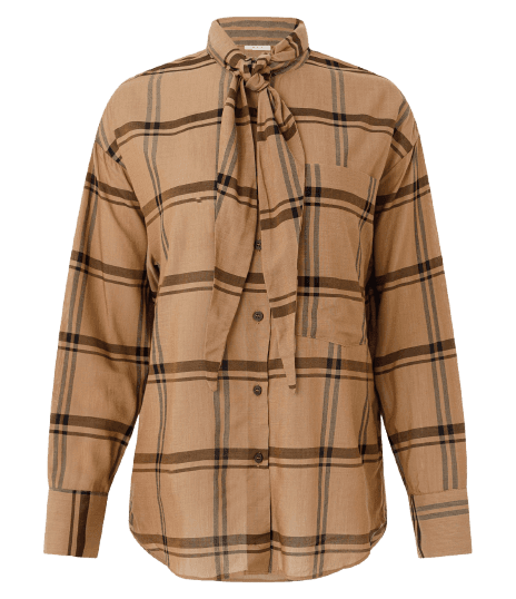 Camisa Xadrez em Viscose com Gola Laço