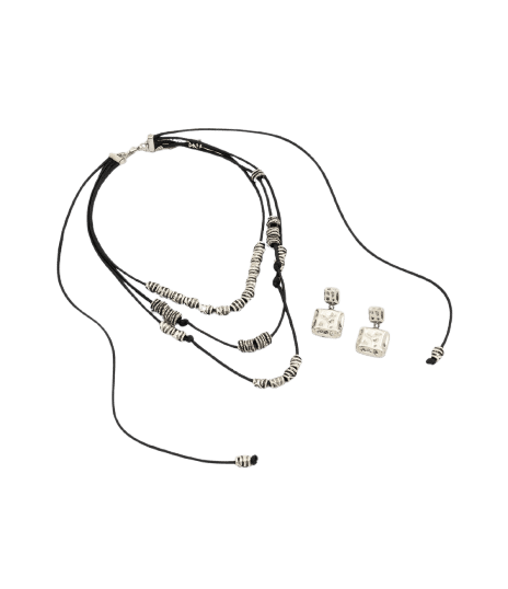Conjunto de Colar em Fio Encerado e Brincos Quadrados