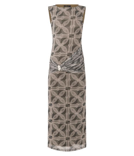 Vestido Longo em Tule com Drapeado Lateral e Aviamento
