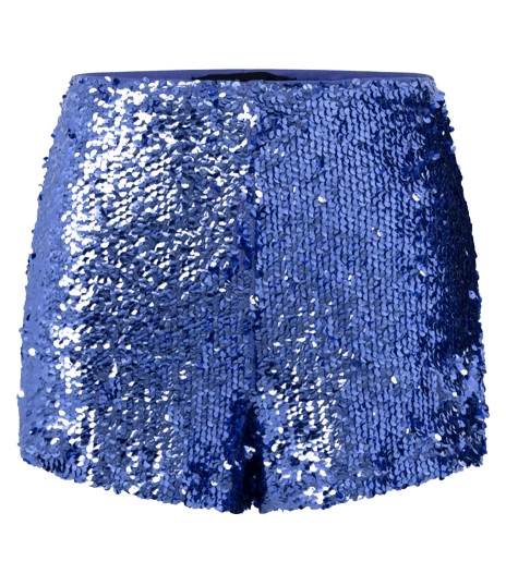 Short Curto em Paetê com Efeito Metalizado Azul