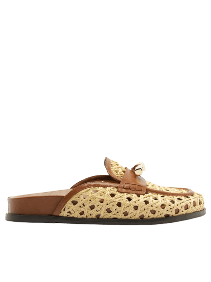 Mule Feminino Sabot Palha Couro Bege Arezzo + Isla