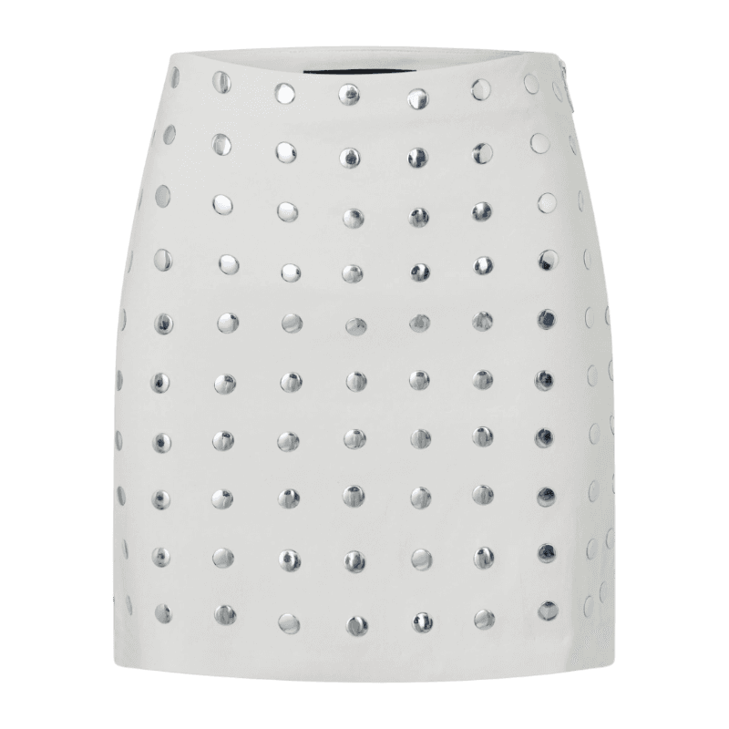 Saia Curta em Bengaline com Tachas Metalizadas Off White