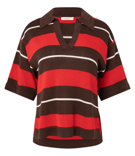 Blusa em Tricô com Gola Polo e Estampa Listrada