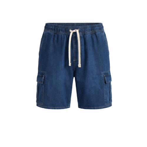 bermuda cargo masculina jeans cós elástico azul