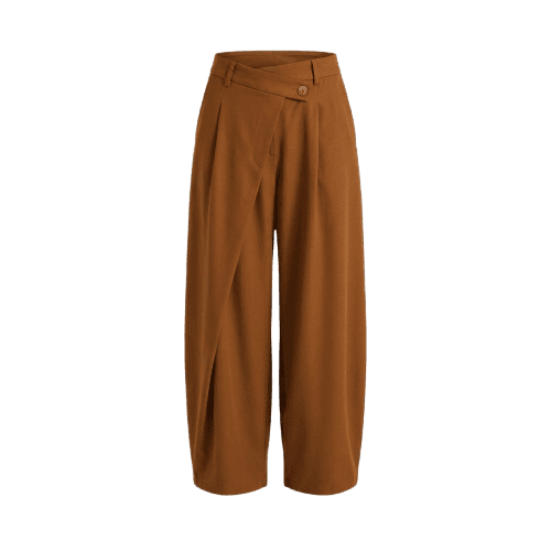 Calça feminina alfaiatada barrel cós deslocado - Marrom