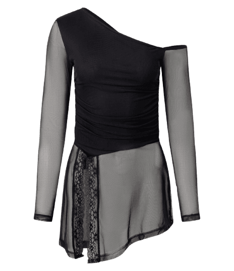 Blusa Assimétrica em Tule com Renda