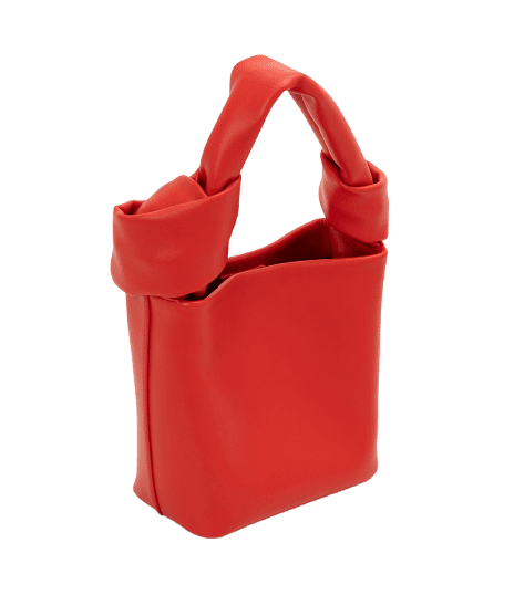 Bolsa Pequena em Couro com Alça de Mão e Detalhe de Nó Vermelho