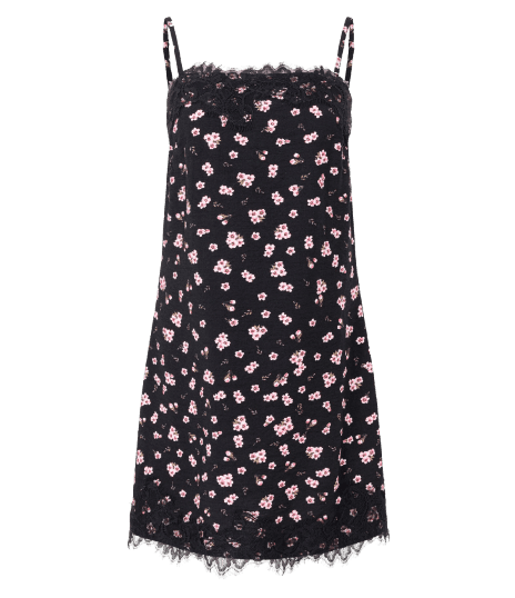 Vestido Curto Floral em Viscose Texturizada com Renda no Decote e Barra