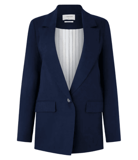 Blazer em Viscolinho com Lapelas e Botão Único Azul Escuro