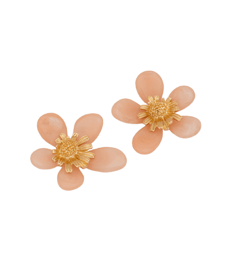 Brinco Botão em Resina com Formato de Flor Rosa