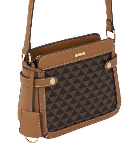 Bolsa Postman Média em PU com Estampa de Triângulos