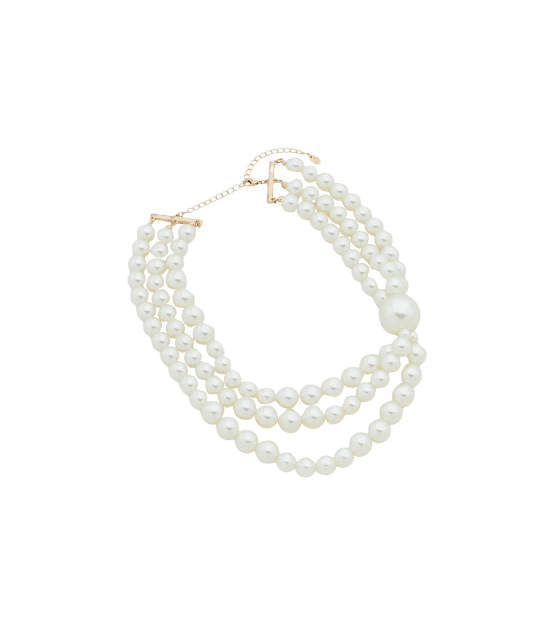 Maxi Colar em Perolas Artificiais com 03 Voltas Branco
