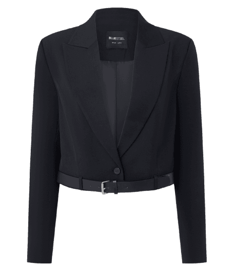 Blazer Cropped Estruturado e Alfaiatado com Cinto na Barra