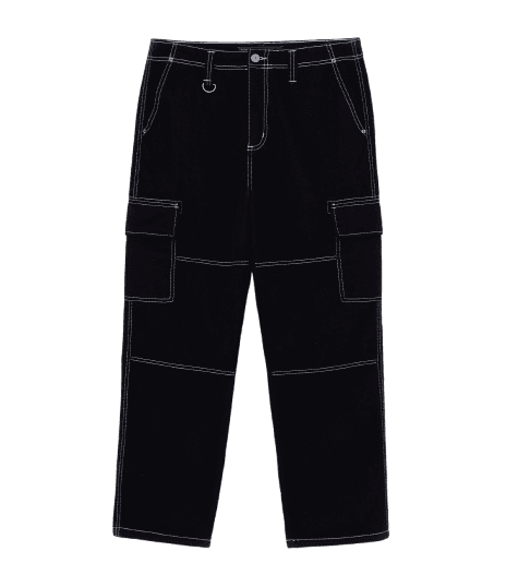 Calça Baggy em Sarja com Pespontos Contrastantes
