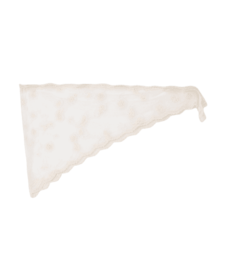 Lenço Triangular em Renda com Bordado e Acabamento Ondulado