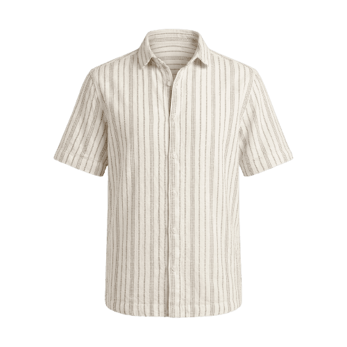 camisa masculina de algodão manga curta listrada off white