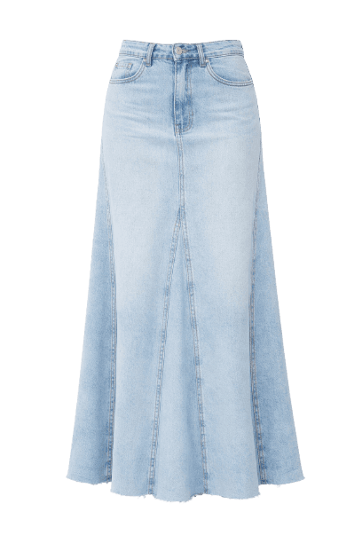 saia longa feminina jeans com recortes azul