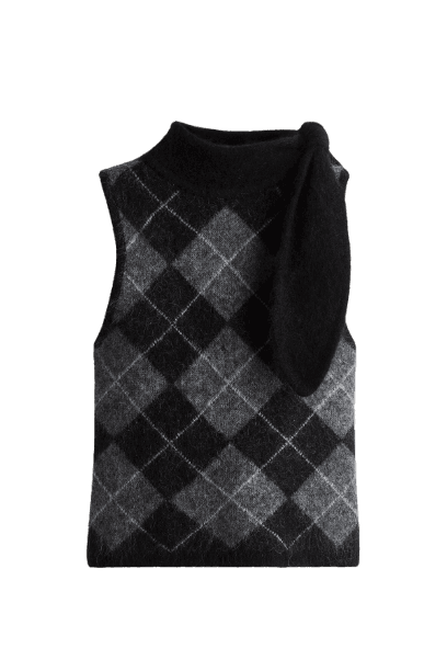 Blusa em mescla de mohair com gola laço