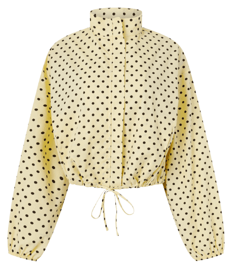 Camisa em Tricoline com Estampa Poá e Gola Alta