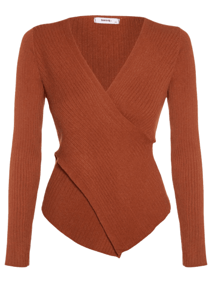 Blusa Feminina Manga Longa Decote Transpassado Marrom Basiq