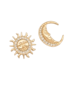 Brinco Assimétrico Sol e Lua com Aplicação de Cristais