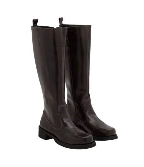 Bota Cano Médio em PU com Bico Redondo e Zíper Lateral