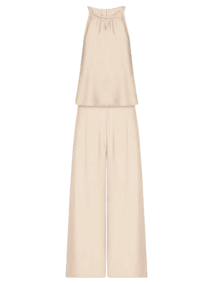 Conjunto Feminino Blusa Alcinha E Calça Pantalona Bege Basiq