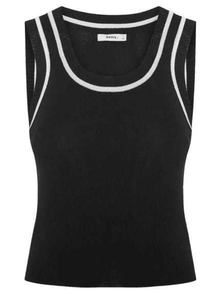 Regata Feminina Tricot Bicolor Preto Basiq