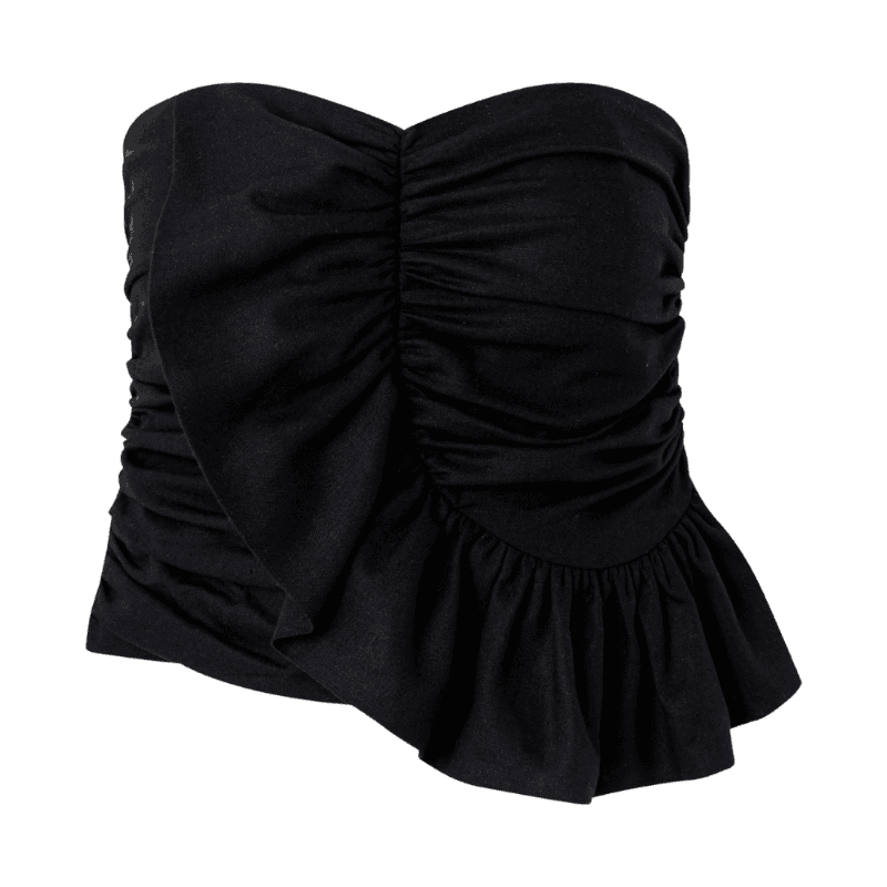 Blusa Tomara que Caia em Viscolinho com Babado Frontal Preto