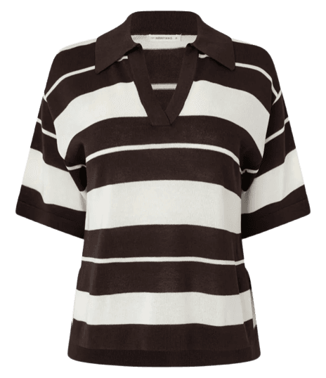 Blusa em Tricô com Gola Polo e Estampa Listrada