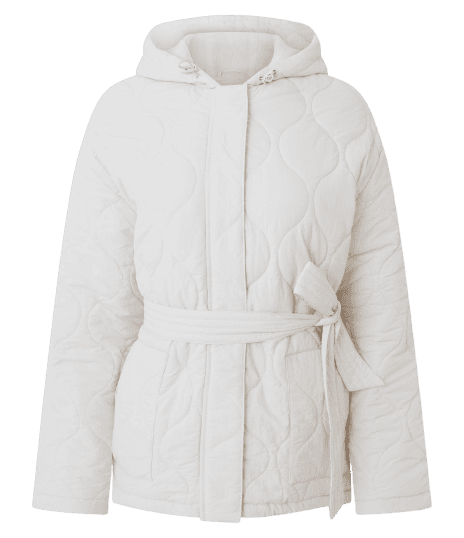 Jaqueta Acolchoada Alongada com Cinto Off White