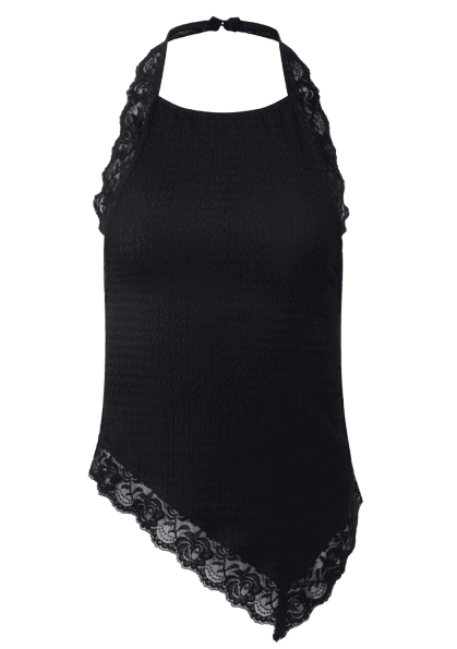 Blusa Frente Única Com Renda E Texturizada Preto