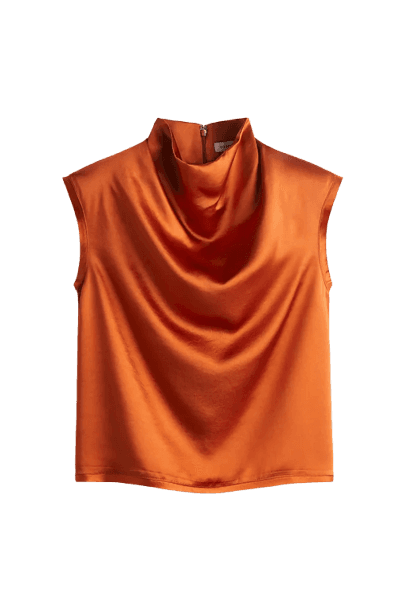 Top em cetim com decote degagê laranja