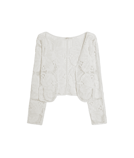 Cardigan Crochet Bloom Branco