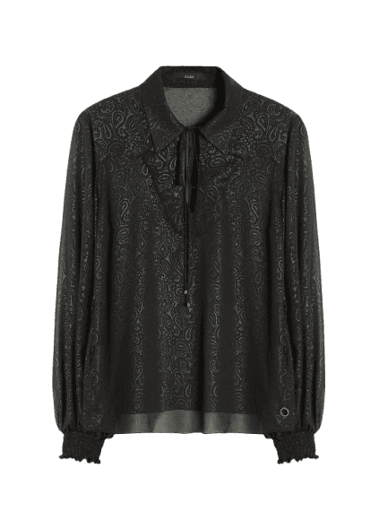 Chiffon Pasley Shirt Puff Sleeves Preto