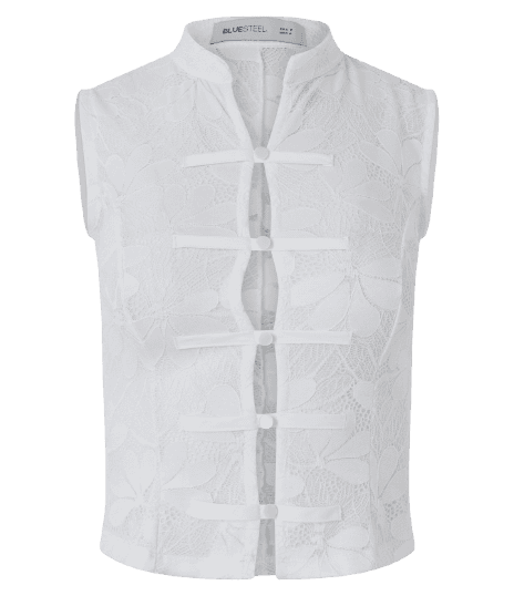 Blusa em Renda Texturizada com Fechamento em Nó Chines