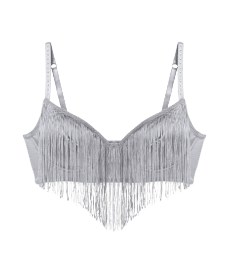 Sutiã sem Bojo em Microfibra com Strass e Franjas Prata