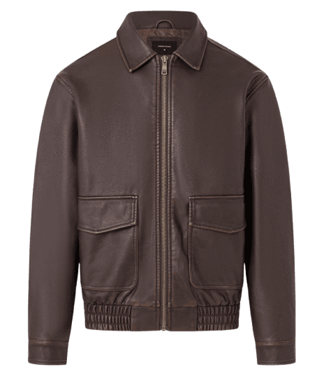 Jaqueta Em Material Sintético Com Gola Colarinho E Bolsos Grandes Marrom