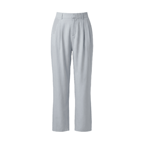 Calça Reta de Alfaiataria Feminina com Viscose e Pregas Cós Elástico Azul