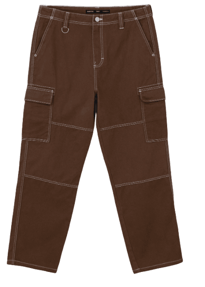 Calça Baggy em Sarja com Pespontos Contrastantes Marrom