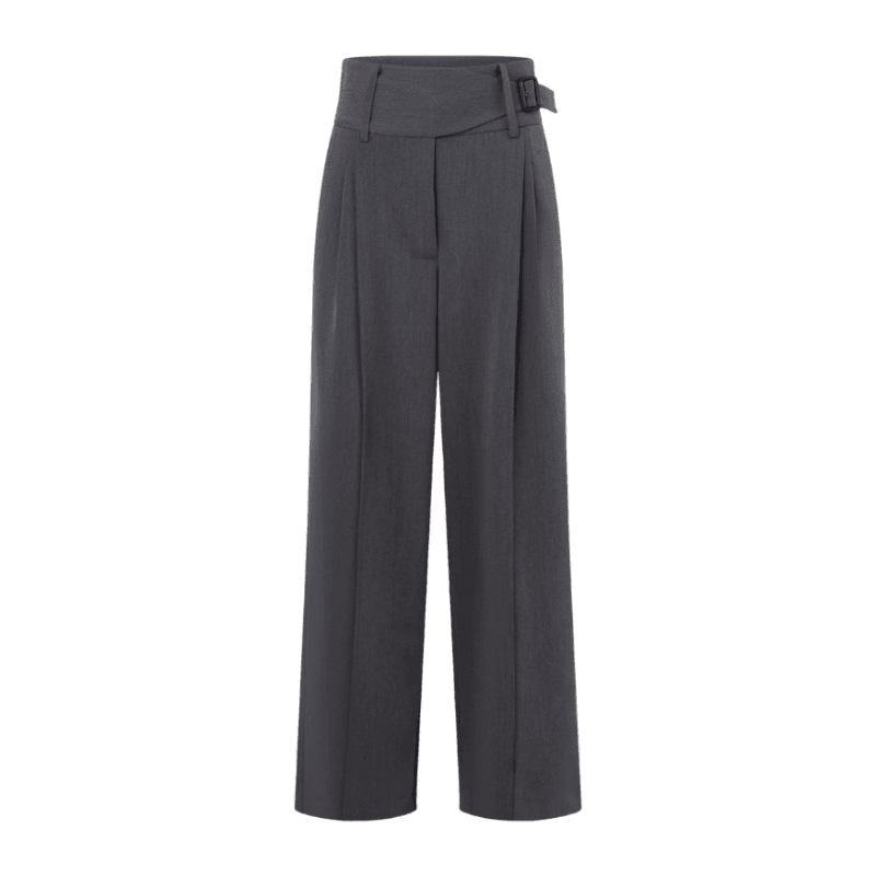 Calça Wide Leg em Alfaiataria com Cós Transpassado Cinza