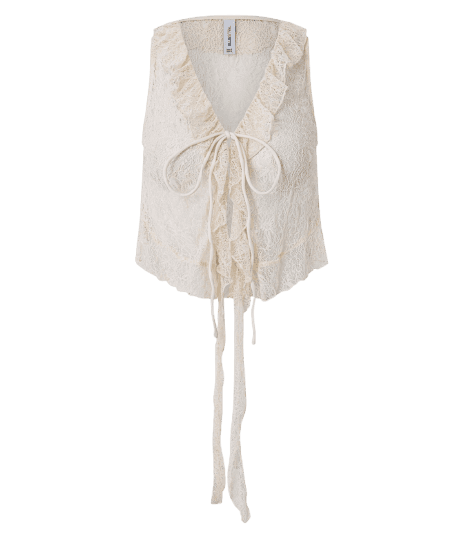 Blusa em Poliamida com Renda e Babados no Decote
