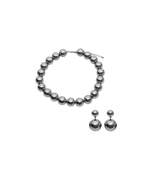 kit de colar e brinco com pérolas prateado