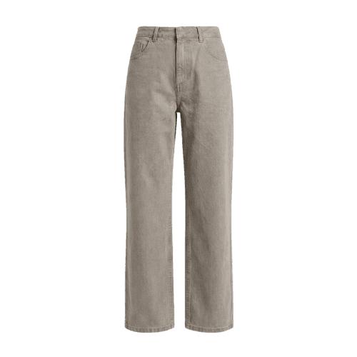 calça wide leg slim feminina jeans cintura alta bege