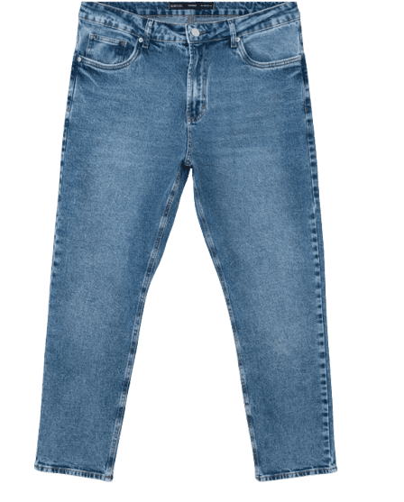 Calça Tapered em Jeans com Elastano Azul