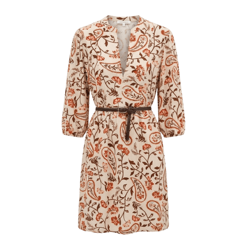 Vestido Curto Feminino de Viscose Decote V Manga Bufante Floral Amarelo