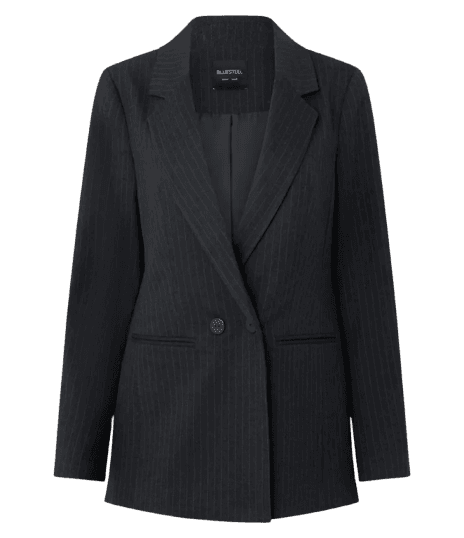 Blazer Longo Listrado com Riscas de Giz Cinza