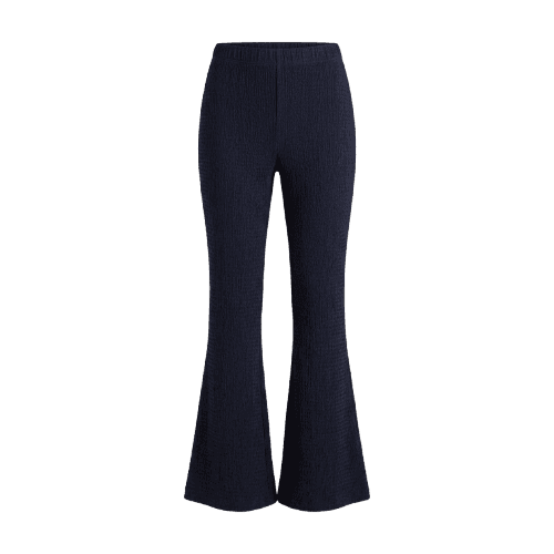 calça flare feminina cós elástico texturizada azul
